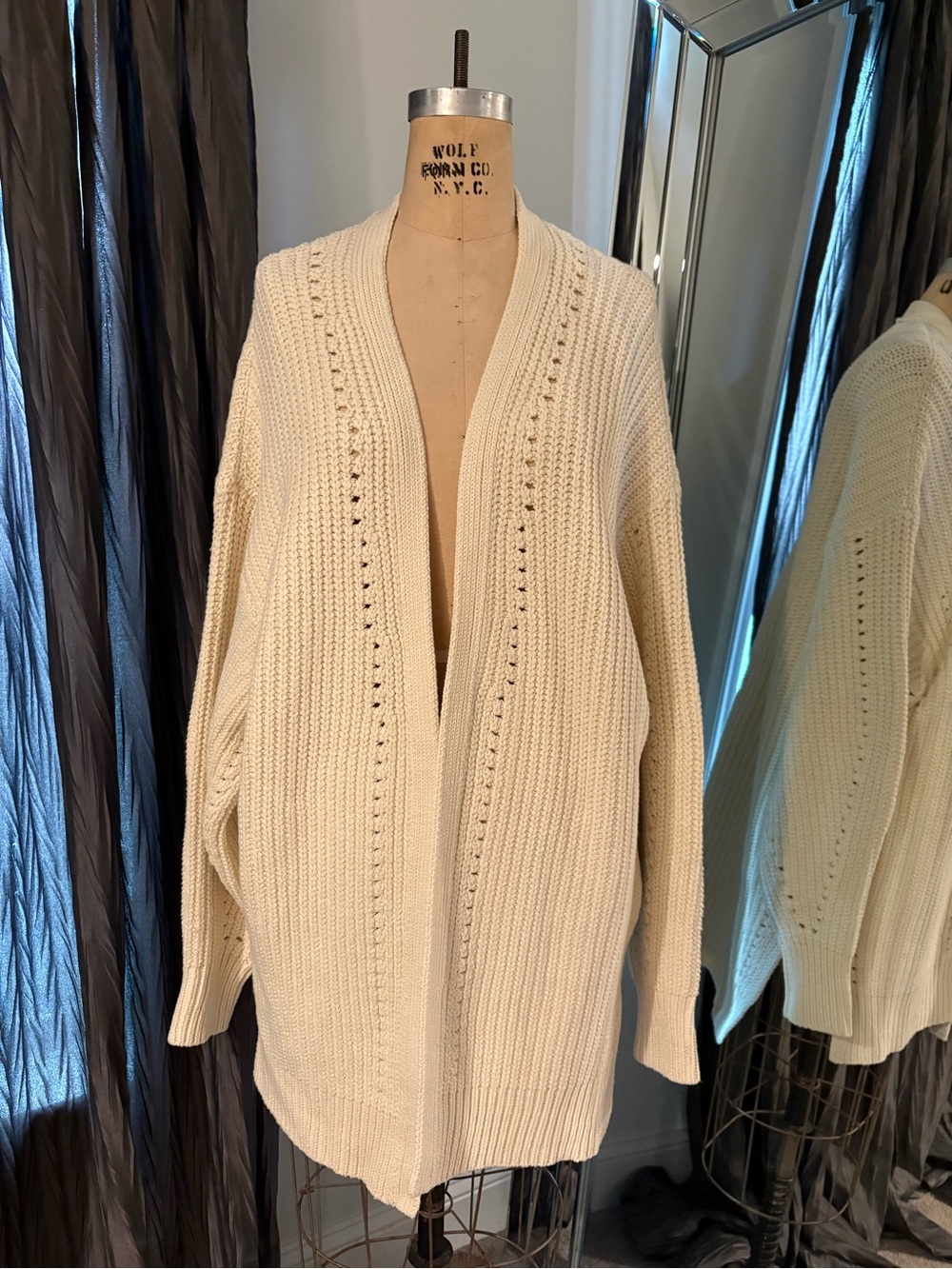Free People Cream Open-Front Ribbed Cardigan
